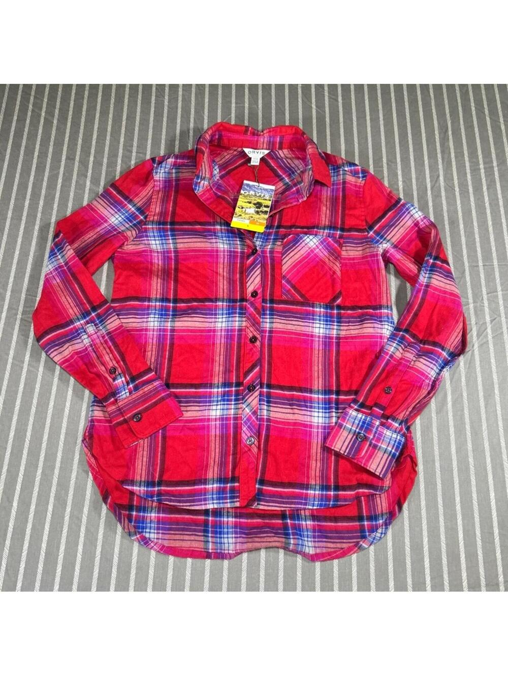 NWT Orvis Laurie Red Plaid Classic Flannel Shirt Women's S Comfort Stretch